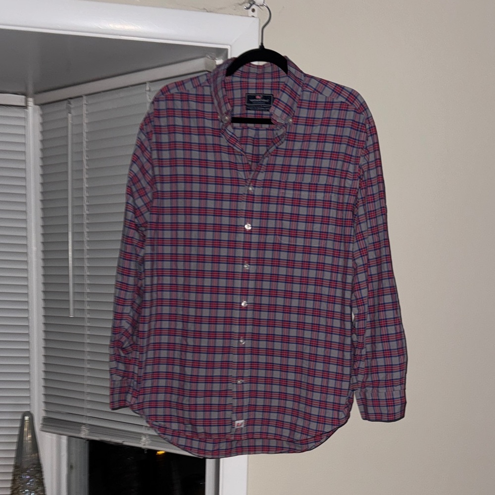 Vineyard Vines Pink and Gray Plaid Button Down Shirt